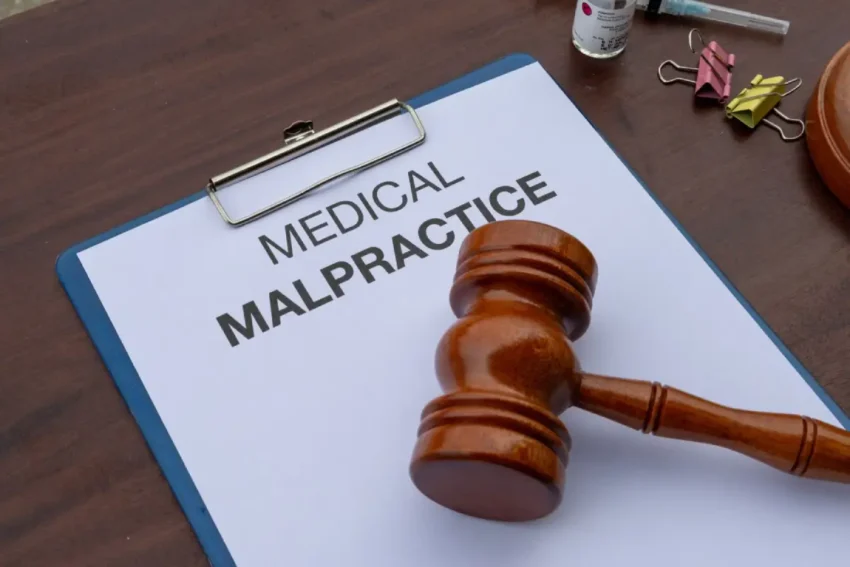 gavel and malpractice sign