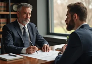lawyer working with their client