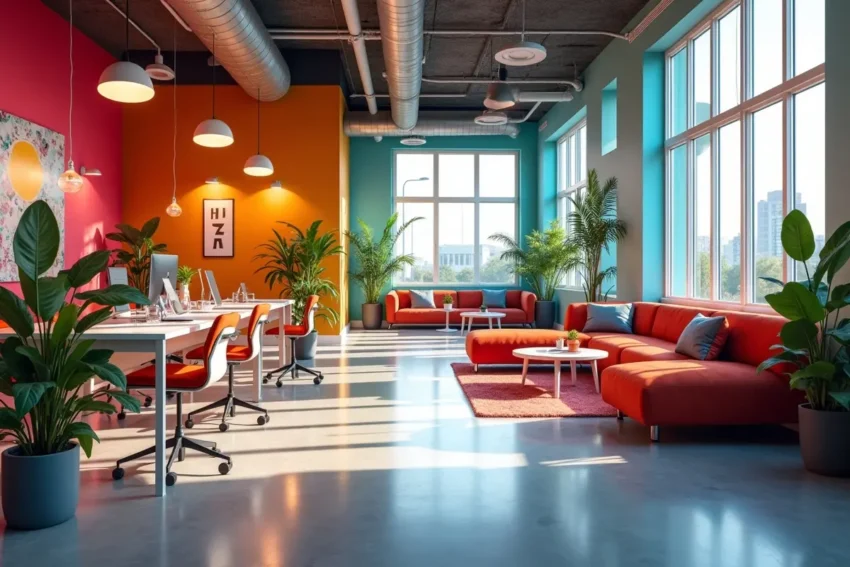 colorful modern workspace design