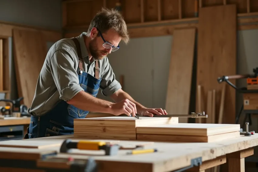 man building custom cabinets