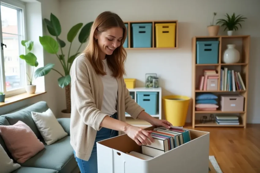 person organizing their house