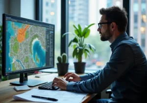 engineer using aerial mapping integrated with cad and gis software