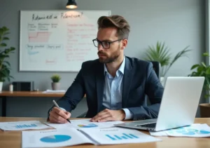 business owner reviewing affordable printing options to reduce company expenses