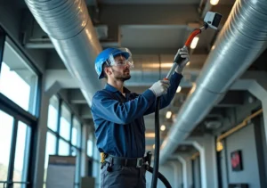 technician cleaning air ducts to improve indoor air quality