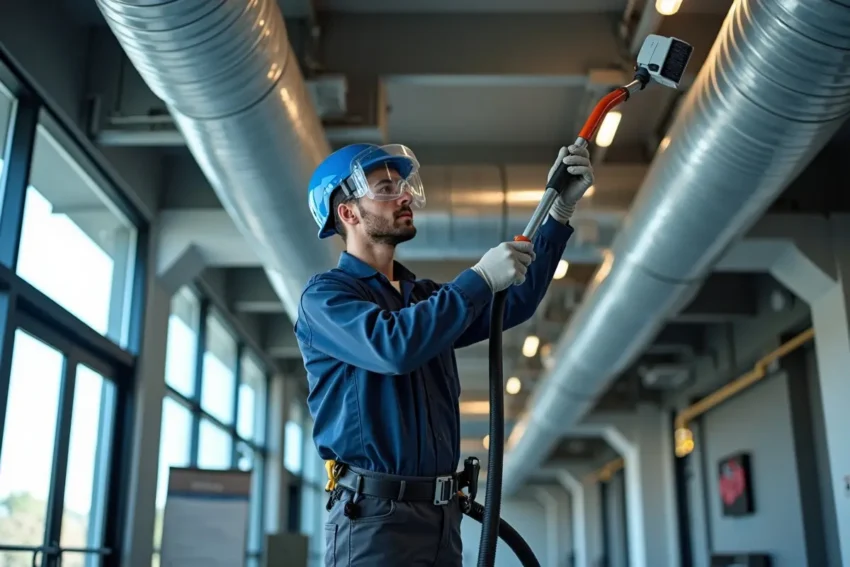 technician cleaning air ducts to improve indoor air quality