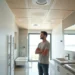 homeowner selecting stylish moisture resistant ceiling panels for bathroom