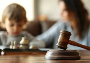 mother discussing child custody and visitation rights with family lawyer