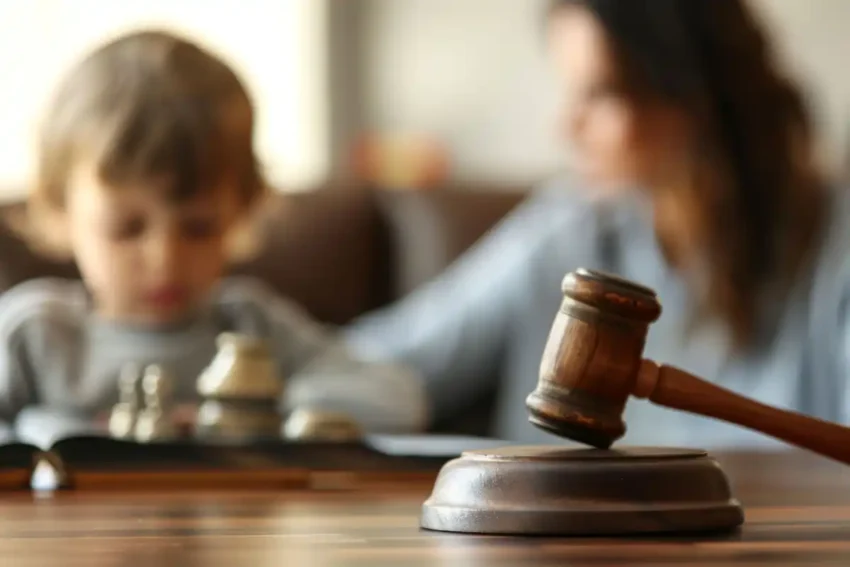 mother discussing child custody and visitation rights with family lawyer