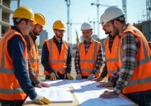 construction workers discussing safety protocols before starting