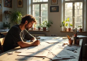 designer experimenting with creative random patterns while sketching innovative design ideas