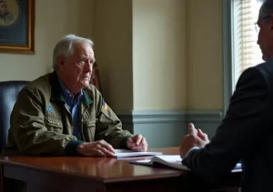 veteran discussing denied disability claim with legal representative