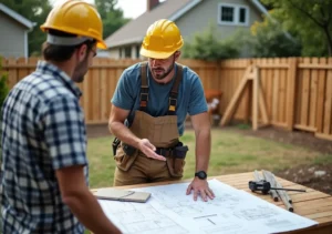 homeowner discussing project plans with professional fence and deck builder