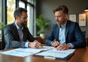 small business owner reviewing financial strategy with professional planner