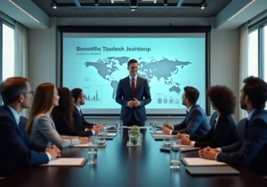 person do presentation in front of multiethnic bussiness colleagues