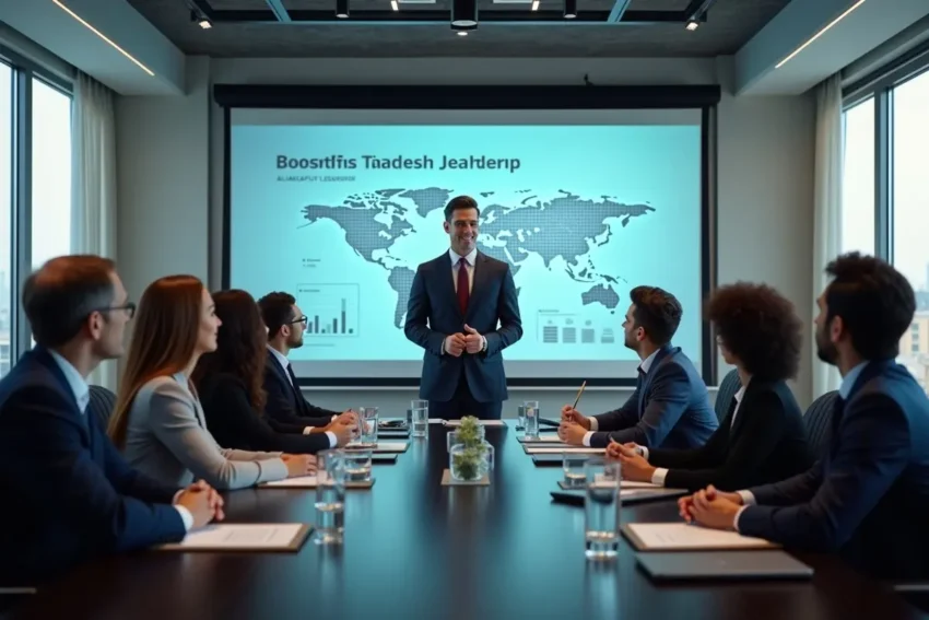 person do presentation in front of multiethnic bussiness colleagues