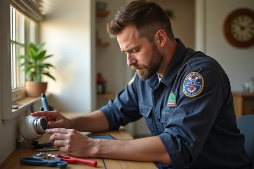 hvac technician repairing thermostat failure in prescott valley home