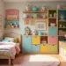 organized kids bedroom featuring colorful and functional storage solutions
