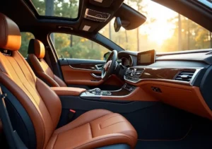 luxury car interior highlighting craftsmanship materials and advanced design elements
