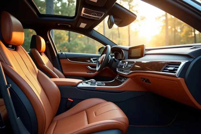 luxury car interior highlighting craftsmanship materials and advanced design elements