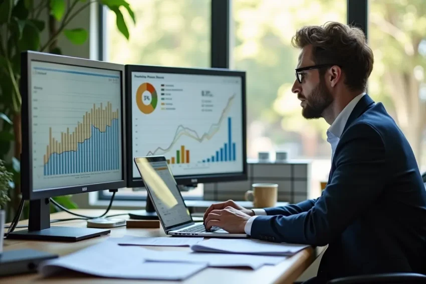 marketer analyzing campaign metrics transforming expenses into strategic investments