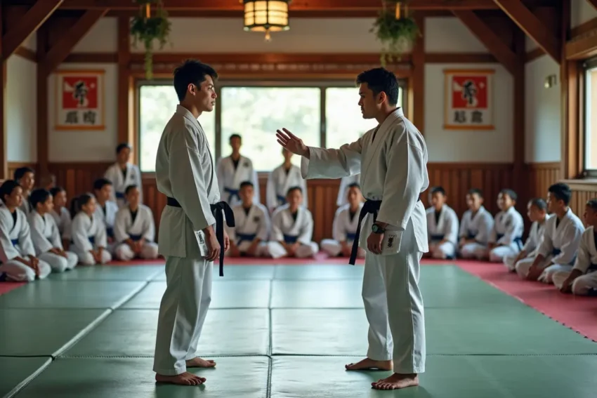 martial arts instructor teaching students safely in insured training dojo