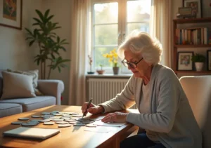 senior practicing memory exercises and cognitive games at home