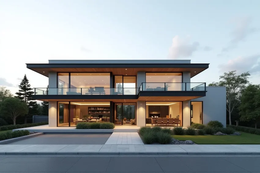 modern house exterior showcasing sleek lines glass walls and open spaces