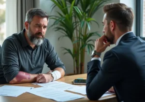 injured motorcyclist providing accident documents to lawyer for claim evaluation