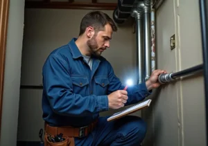 plumber inspecting pipes to ensure reliable household plumbing services