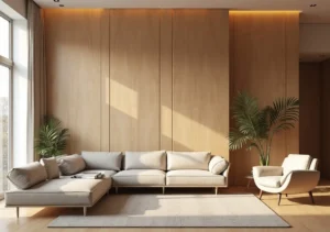 designer using plywood accents to create warm modern interior style