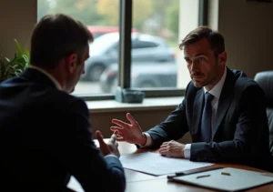 person consulting with lawyer before speaking to police investigators