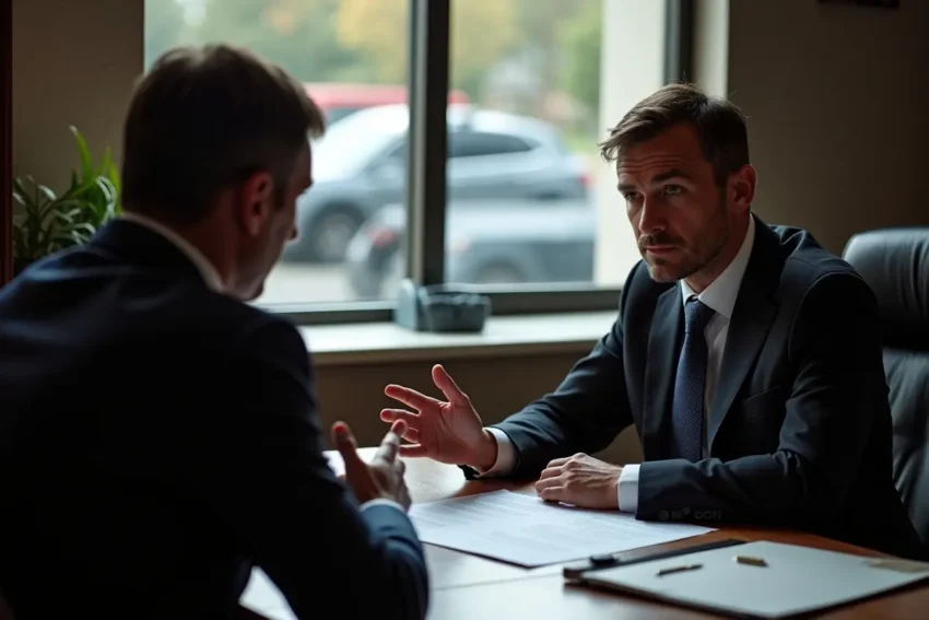 person consulting with lawyer before speaking to police investigators