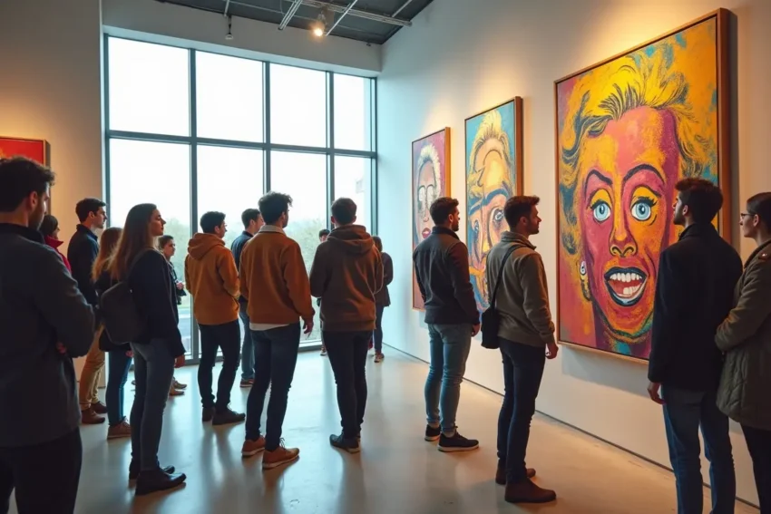 young art collectors exploring vibrant and iconic pop art paintings
