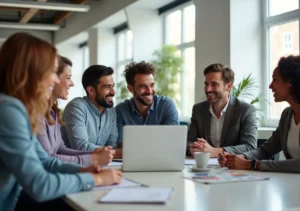 team collaborating in supportive workplace fostering positive employee experience