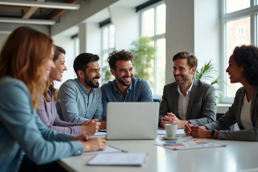 team collaborating in supportive workplace fostering positive employee experience