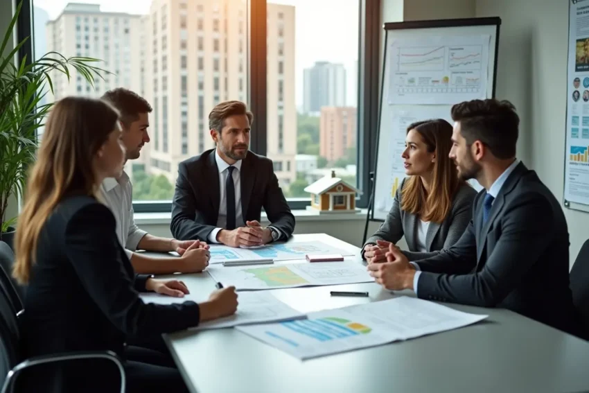 real estate agent guiding clients through buying and selling process