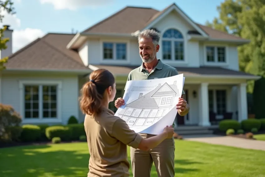 homeowner evaluating roof design impact on curb appeal and efficiency