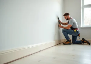 contractor installing modern skirting boards for seamless wall protection