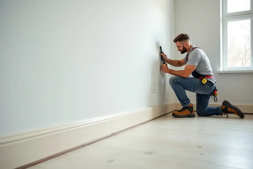 contractor installing modern skirting boards for seamless wall protection