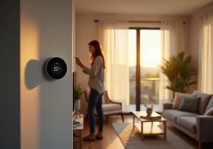 homeowner using smart home devices to control lighting and temperature