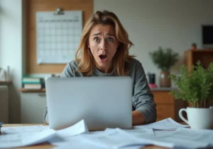 person shocked by surprise expenses disrupting monthly budgeting plan