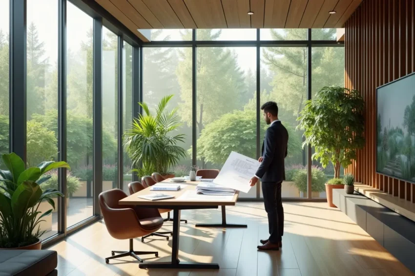interior designer planning sustainable cooling solutions for modern living space