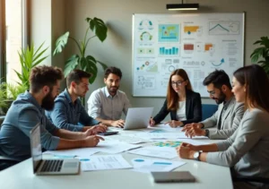 business team reviewing eco friendly energy strategies for sustainable operations