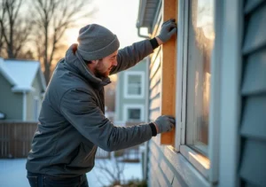 homeowner insulating windows to prepare house for cold weather