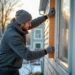 homeowner insulating windows to prepare house for cold weather