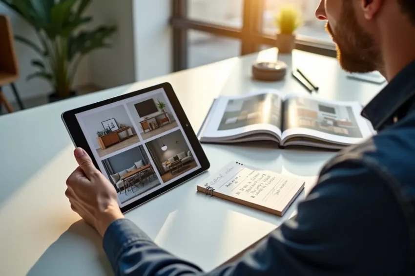 designer comparing 3d furniture renders with traditional product photography costs