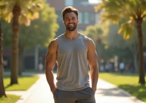 man embracing body confidence through supportive modern wellness and fitness practices