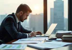 business tax lawyer reviewing financial documents to optimize company tax returns