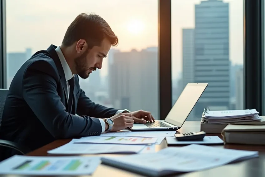 business tax lawyer reviewing financial documents to optimize company tax returns