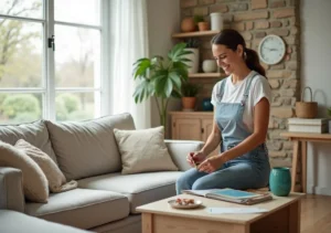 homeowner updating decor with affordable creative home improvement ideas